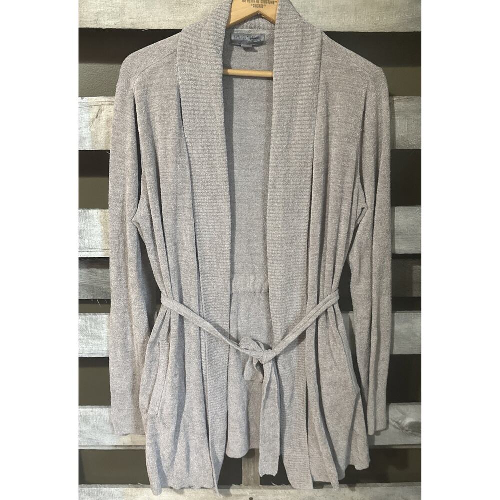 Barefoot Dreams Belted Robe Cardigan Sweater Tan Beige Pockets Size Large